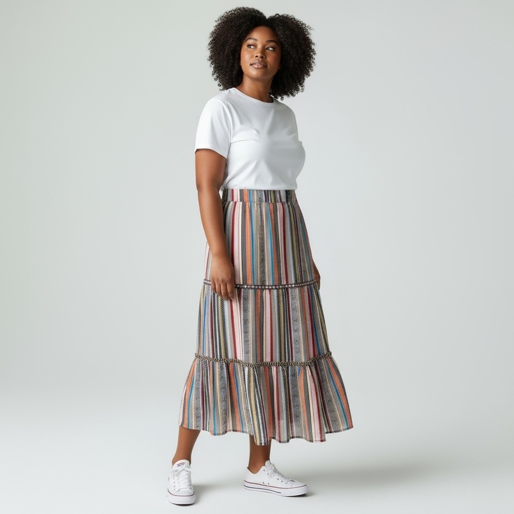 Christopher & Banks Boho Multicolor Striped Women's Midi Skirt
